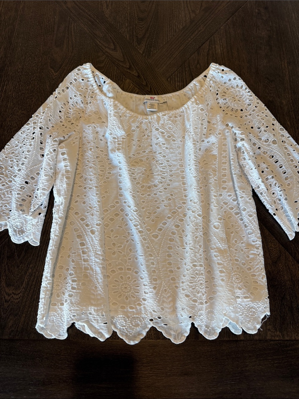Vineyard Vines White Eyelet Lace Peasant Blouse